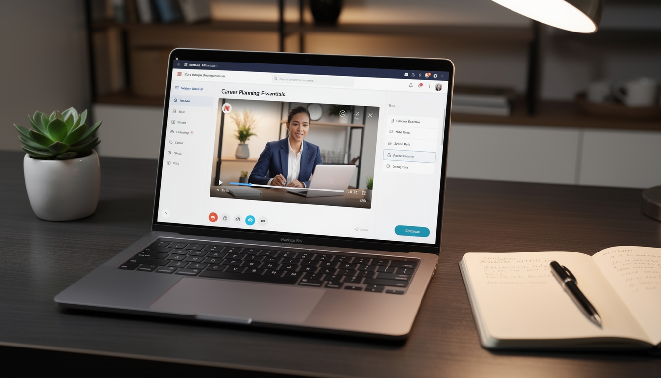 Interfejs kursu online na ekranie laptopa
